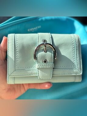 Coach Y2K Soho Silver Buckle Smooth Leather Mint/Sea Foam Folding Snap Wallet